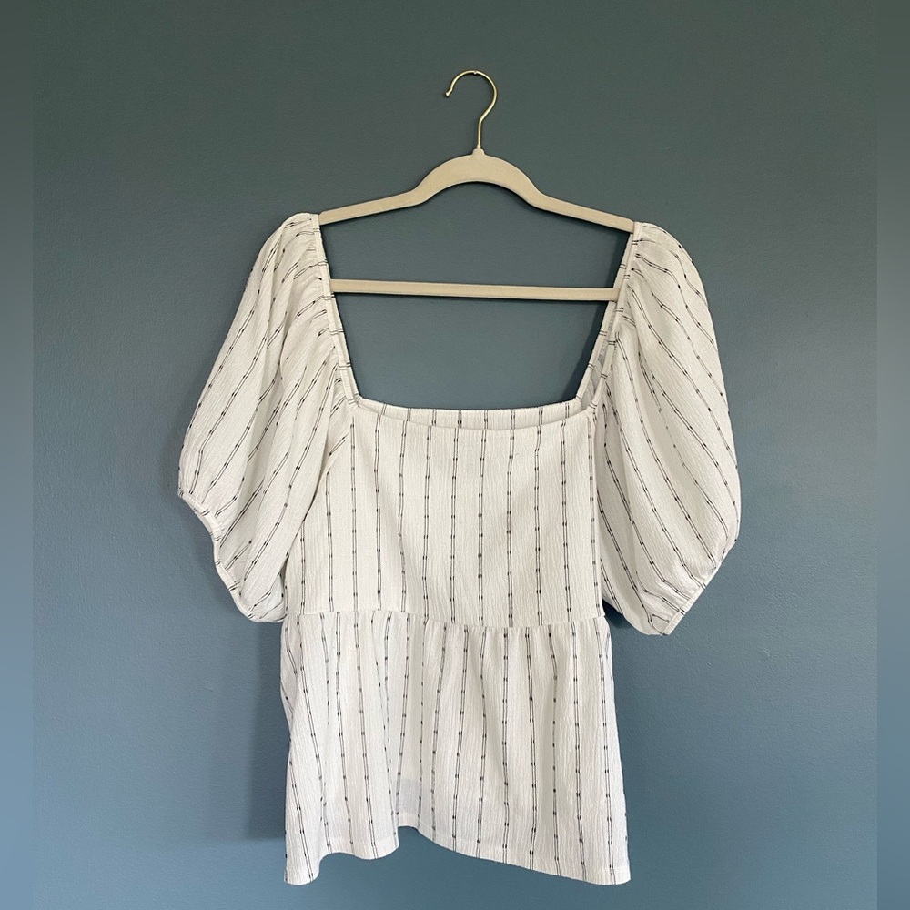 Madewell White Blouse with Black Stripes